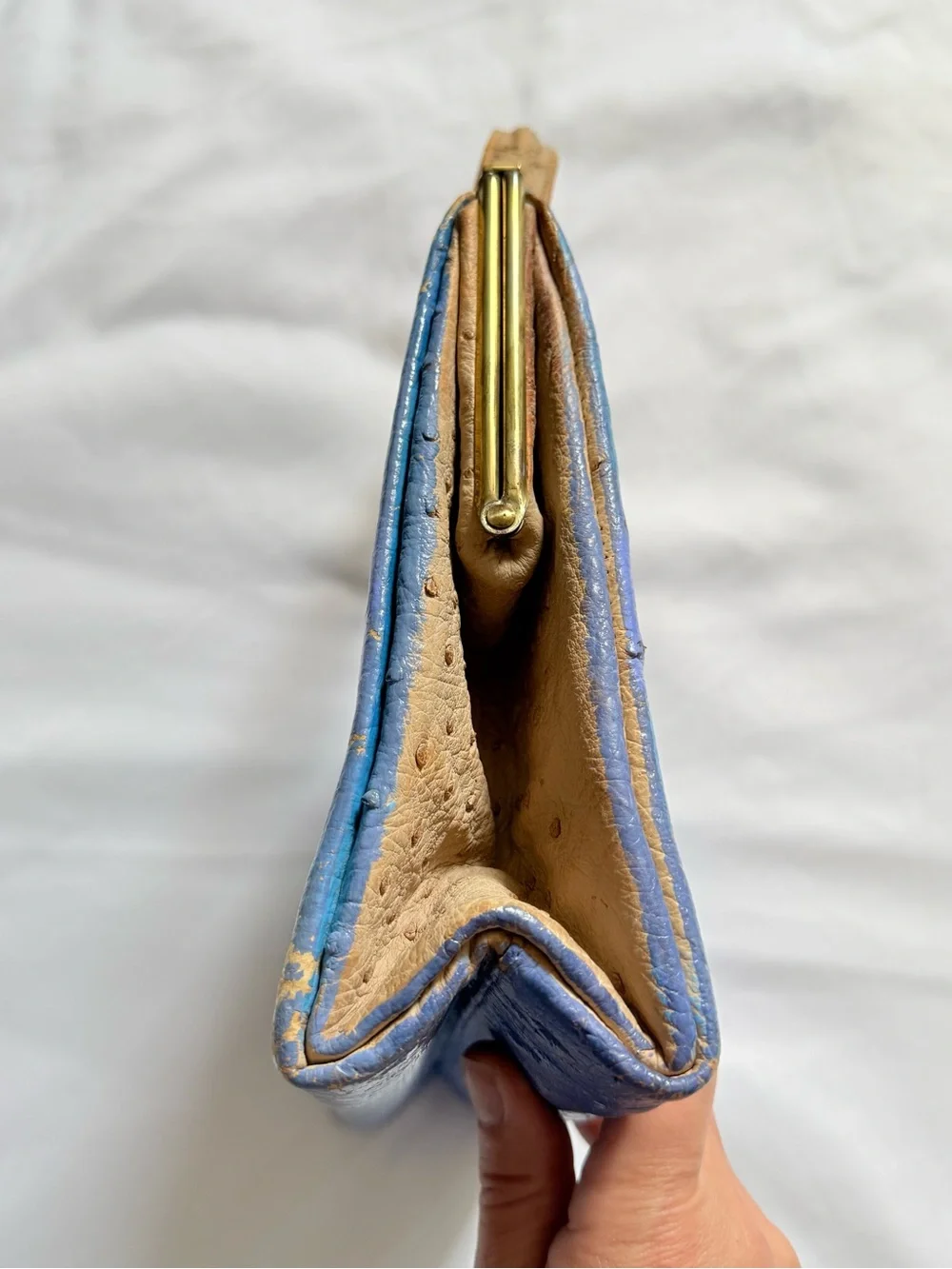 Vintage Hand Painted Ostrich Leather Frame Bag Cityscape Skyline Handbag Art